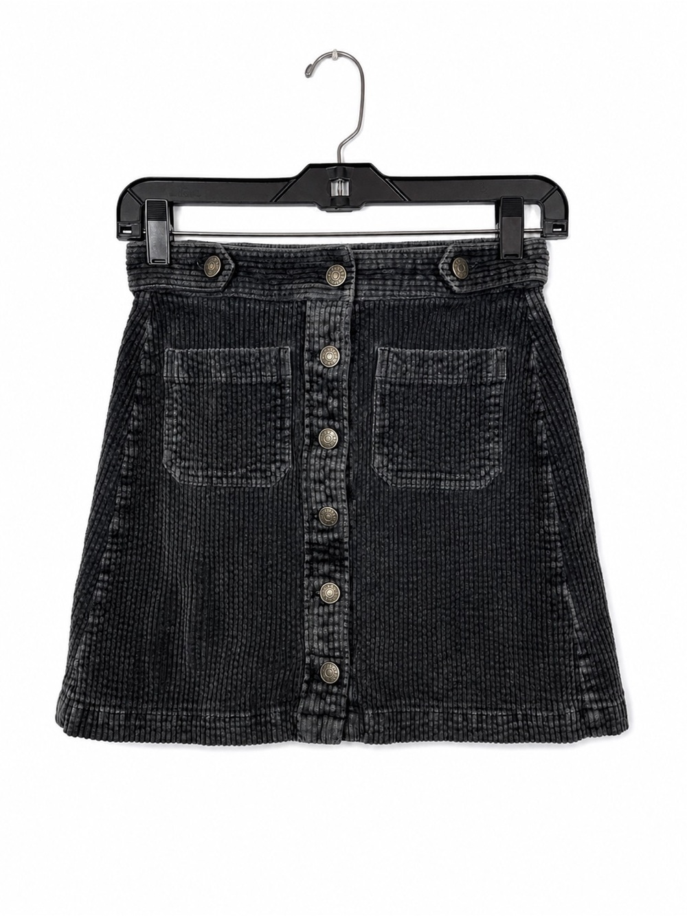 Madewell Black Corduroy Button-Front Mini Skirt with Patch Pockets Size 00 Fall